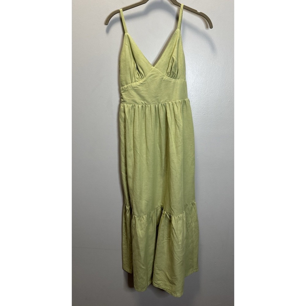 Japna Singh Dress Women's Size Small Green Tiered Bottom Lined Chest Linen Blend - Picture 10 of 10